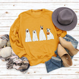 Halloween Ghost Puppy Print Round Neck Autumn Winter Backing Loose Long Sleeve Women's Sweatshirt