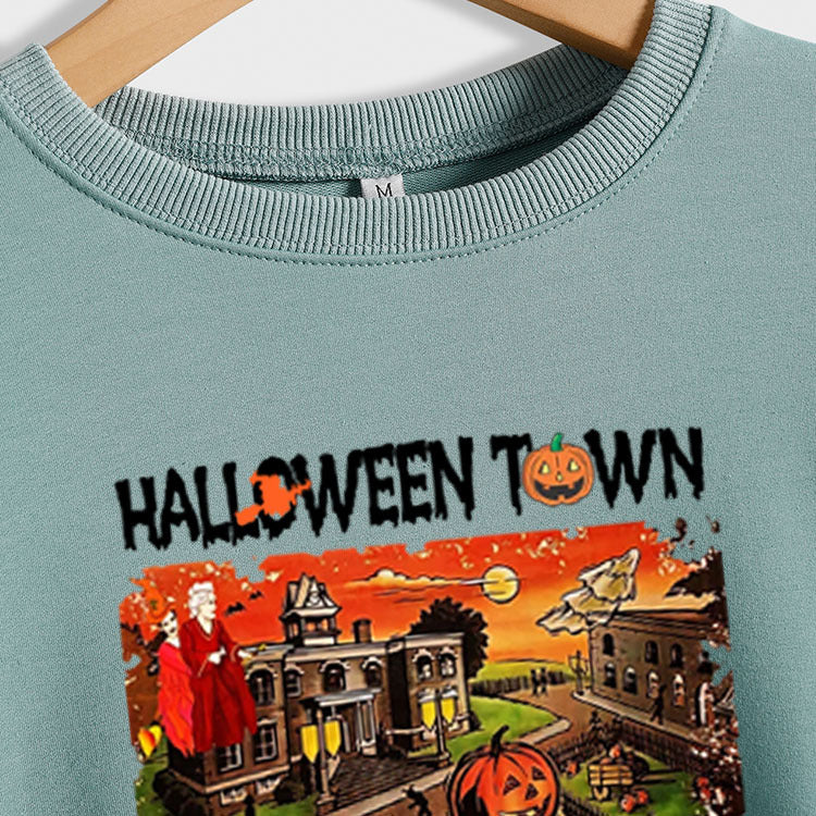 Halloween Town Letter Printed Women's Loose New Sweater Long Sleeve Shirt