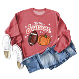 Tis' The Season Pumpkin Letters Halloween Loose Round Neck Long Sleeve Sweater Women