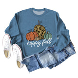 Happy Fall Pumpkin Letter Print Halloween Fall and Winter Round Neck Long Sleeve Sweater Women