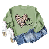 Be Kind Leopard Print Crewneck Print Bottomed Long Sleeve Sweatshirt Woman