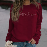 Teacher Letter Loose Bottom Casual Long-sleeved Plus-size Sweatshirt