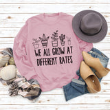 Round Neck Letter Ladies Long Sleeve WE ALL GROW Printed Loose Sweater