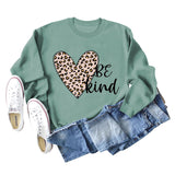 Be Kind Leopard Print Crewneck Print Bottomed Long Sleeve Sweatshirt Woman