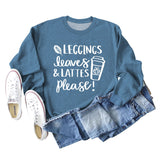 LEGGINGS LEAVES LATTES Letter Loose Bottoming Long Sleeve Plus Size Sweater