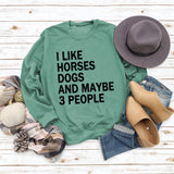 I LIKE HORSES Round Neck Letter Tops Female Long-sleeved Loose Printed Sweatshirt