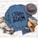 Coffee Books Letters Fashion Loose Large Size Long Sleeve Round Neck Sweater Women