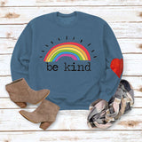 Be Kind Rainbow Letters Loose Autumn and Winter Bottoming Round Neck Long Sleeve Heart Sweater