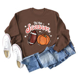 Tis' The Season Pumpkin Letters Halloween Loose Round Neck Long Sleeve Sweater Women
