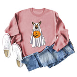 Spot Ghost Dog Pumpkin Halloween Round Neck Long Sleeve Sweater Girl