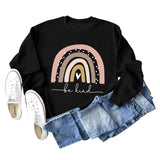 Be Kind Rainbow Print Round Neck Long Sleeve Women's Large Sweater