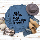 I LIKE HORSES Round Neck Letter Tops Female Long-sleeved Loose Printed Sweatshirt