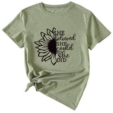 Lettering She Believed She Could Round Neck Short Sleeve T-Shirt for Women