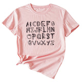 ABCDEFGHIJKIMMN Letter Print Damen Neues Rundhals-Kurzarmshirt für den Sommer