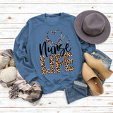 Round Neck Letter Tops Women's Long Sleeve Nunse Life Loose Sweatshirt