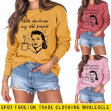 Hello Darkness My Letter Printing Loose Long Sleeve Ladies Sweater