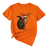 Squirrel Print Woman Casual Crewneck Short Sleeves