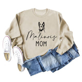 Malinois Mom Letters Puppy Print Fashion Loose Long Sleeve Oversize Sweater