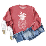 Pineapple Print Round Neck Loose Backing Long Sleeve Casual Large Size Sweater