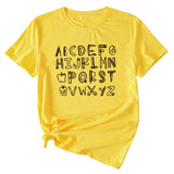 ABCDEFGHIJKIMMN Letter Print Damen Neues Rundhals-Kurzarmshirt für den Sommer