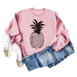 Pineapple Print Round Neck Loose Backing Long Sleeve Casual Large Size Sweater