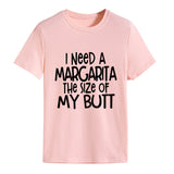 I Need A Margarita Printed Round Neck Fashion Letter Large Women's T-Shirt Loose Short Sleeve Shirt