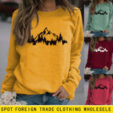 Mountain Pine Loose Print Round Neck Long Sleeve Women's Sweater