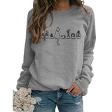 Round Neck Tops Long Sleeve Print Loose Sweatshirt