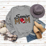 Senior Mom Leopard Print Football Print Long Sleeve Oversize Sweater
