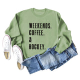WEEKENDS COFFEE Letter Round Neck Loose Fall/Winter Basement Long Sleeve Sweater Girl