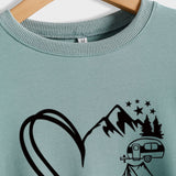 Love Camping Bus Print Round Neck Long Sleeve Oversized Sweatshirt Women