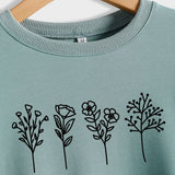 Women's Round Neck Autumn and Winter Women's Four Flower Print Casual Long Sleeved Sweater