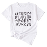 ABCDEFGHIJKIMMN Letter Print Damen Neues Rundhals-Kurzarmshirt für den Sommer