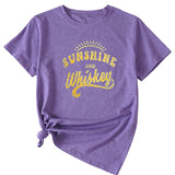 Damen-T-Shirt „Sunshine and Whishkey“ mit Rundhalsausschnitt und kurzen Ärmeln, groß