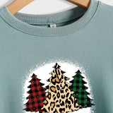 MERRY Christmas Letter Plaid Leopard Print Christmas Tree Sweater Girl