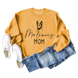 Malinois Mom Letters Puppy Print Fashion Loose Long Sleeve Oversize Sweater