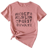 ABCDEFGHIJKIMMN Letter Print Damen Neues Rundhals-Kurzarmshirt für den Sommer