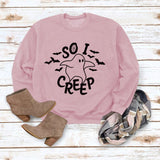 Simple Loose Top Long Sleeve SO I CREEP Printed Pullover Sweater