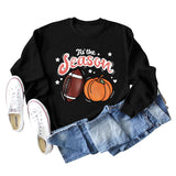 Tis' The Season Pumpkin Letters Halloween Loose Round Neck Long Sleeve Sweater Women