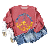 Printed Round Neck Loose Bottom Long-sleeved Sweater Top