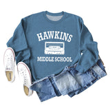 HAWKINS MIDDLE Letter Ladies Bottoming Round Neck Long Sleeve Plus Size Sweater