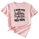 F-Bomb Mom Women's Letter Print Information Short Sleeve Top Women T-shirt
