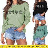 Women's Round Neck Autumn and Winter Women's Four Flower Print Casual Long Sleeved Sweater