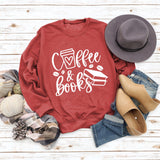 Coffee Books Letters Fashion Loose Large Size Long Sleeve Round Neck Sweater Women