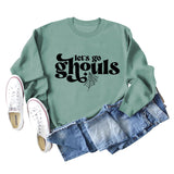 Let's Go Ghouls Letters Loose Round Neck Long Sleeve Large Size Sweatshirt