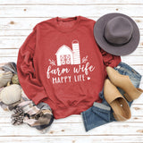 Farm Wife HAPPY Round Neck Women Long Sleeve Printed Sweater