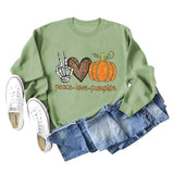Peace Love Pumpkin Leopard Love Letter Round Neck Loose Long Sleeve Sweater Women