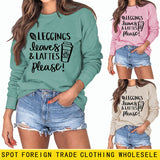 LEGGINGS LEAVES LATTES Letter Loose Bottoming Long Sleeve Plus Size Sweater