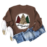 MERRY Christmas Letter Plaid Leopard Print Christmas Tree Sweater Girl