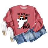 I'm Just Here for Round Neck Loose Casual Ghost Sweater Ladies Long Sleeves.